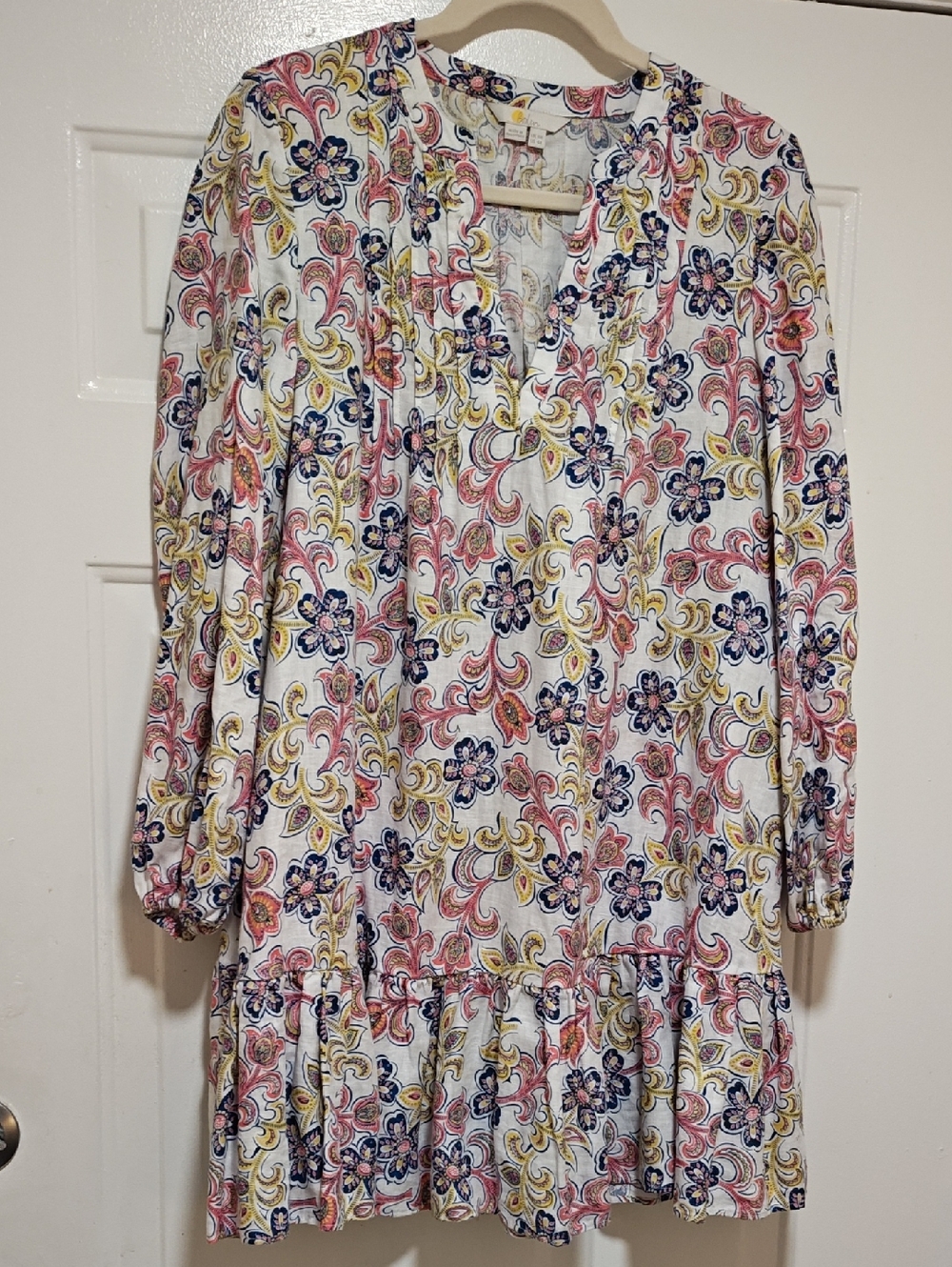 Boden White Paisley Top with Navy, Yellow & Pink Print